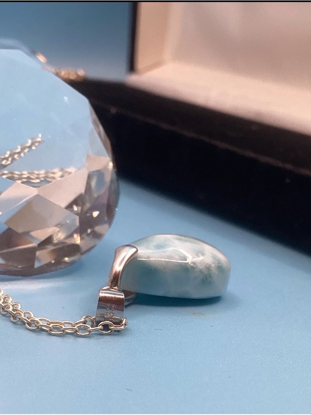Delicate Teardrop Larimar Pendant Necklace - Blue - Picture 6 of 7